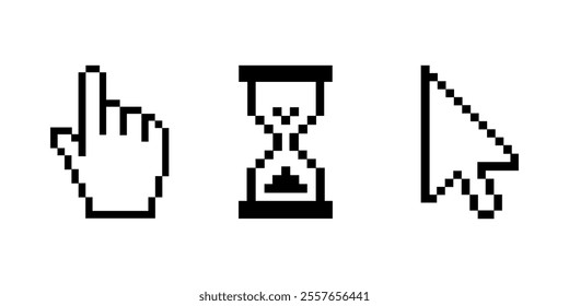 Cursor 8-Bit icons vector set. Cursor pixel. Cursor mouse icon. For web and app