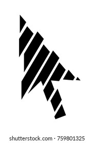 Cursor arrow from broken lines. Original stripes as icon. Simple illustration of arrow as stripe route. Vector symbol icon for web or print design.
