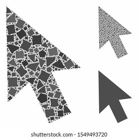 Cursor arrow composition of humpy pieces in different sizes and color tints, based on cursor arrow icon. Vector irregular pieces are combined into collage.