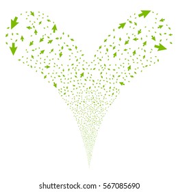 Cursor Arrow fireworks stream. Vector illustration style is flat eco green iconic symbols on a white background. Object double fountain combined from random icons.