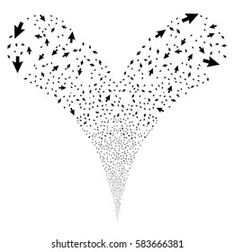 Cursor Arrow fireworks stream. Vector illustration style is flat black iconic symbols on a white background. Object double fountain done from random symbols.