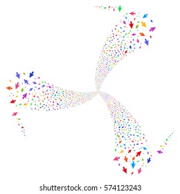 Cursor Arrow fireworks swirl rotation. Vector illustration style is flat bright multicolored iconic symbols on a white background. Object whirl created from random pictograms.