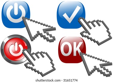 Flecha del cursor y clic con la mano en los botones de encendido y marca los símbolos de OK.