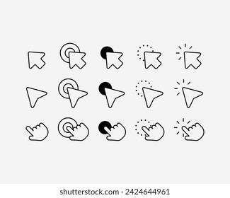 Cursor arrow hand clicking icon set. Basic flat design mouse pointer click. Tap or touch screen sign symbol.