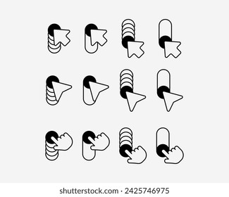 Cursor arrow hand swipe up and down icon set. Basic flat design mouse pointer click. Tap or touch screen sign symbol.