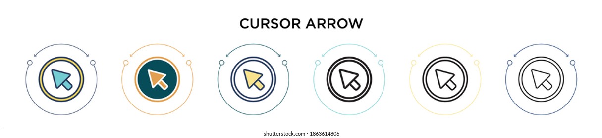 Cursor arrow icon in filled, thin line, outline and stroke style. Vector illustration of two colored and black cursor arrow vector icons designs can be used for mobile, ui, web