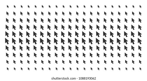 Cursor arrow icon halftone pattern, constructed for backgrounds, covers, templates and abstract effects. Vector cursor arrow shapes organized into halftone grid.