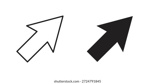 Ícone de seta de cursor em design de linha e cores preto e branco sólidas para designs
