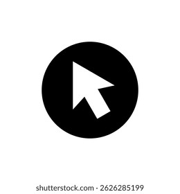 Ícone de seta do cursor em círculo preto. Símbolo de sinal de mouse do ponteiro do computador