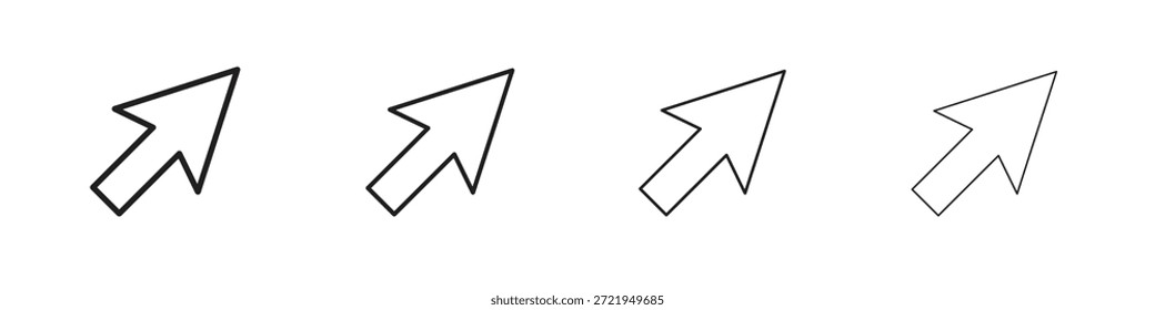 Iconos de flecha del cursor delinean el diseño de Vector negro. Línea con trazo editable.