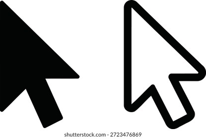 Cursor Arrow Icons Set – Mouse Pointer Filled and Outline Vector Illustration