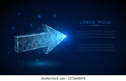 Cursor arrow. Low poly style design. Abstract geometric background. Wireframe light connection structure. Modern 3d graphic concept. Isolated vector illustration.
