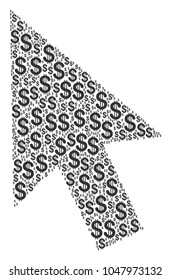 Cursor Arrow mosaic of dollars. Vector dollar currency pictograms are united into cursor arrow illustration.