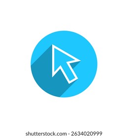 Cursor arrow outline icon with long shadow. Computer pointer mouse sign symbol