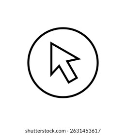 Cursor arrow outline icon on circle line. Computer pointer mouse sign symbol