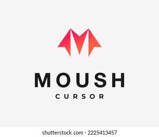 Cursor Arrow Pointer Mouse Click Direction with Letter M Monogram Abstract Simple Vector Logo Design