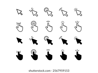 cursor arrow set. Computer mouse cursor arrow icons set. Clicking cursor. Hand cursors icons click set. Pointer click icon. Loading icon. Mouse click cursor collection. Click icon set. 