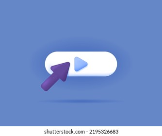 cursor, arrow, video or play button symbol. icon about ad click or link click. click on the next button or continue button. 3d and realistic illustration design. graphic elements