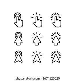 Cursor arrows and computer mouses with clicking. Cursor icons. Arrows click vector icons. Mouse click cursor collection. Concept clicking. Pointer cursor mouse. Vector illustration.