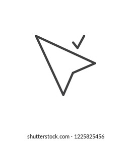 Cursor check mark outline icon. linear style sign for mobile concept and web design. Computer mouse cursor simple line vector icon. Mouse pointer click symbol, logo illustration. Pixel perfect vector