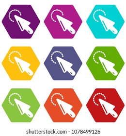 Cursor clean icons 9 set coloful isolated on white for web