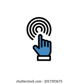 Pulse el cursor. Interacción del usuario. icono, diseño web y desarrollo web relacionados con las computadoras y la tecnología de la información. De color azul.  Aislado en el vector EPS de fondo blanco