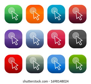 Cursor click icon shiny square buttons set illustration design isolated on white background