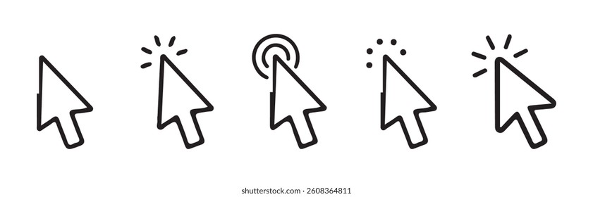 Cursor Click icon vector, pointer arrow icon.Pointer cursor сomputer mouse icon. Clicking cursor, pointing hand clicks icons. Vector Illustration Eps 10