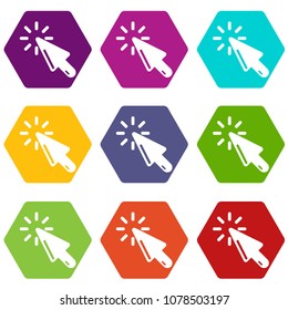 Cursor click icons 9 set coloful isolated on white for web