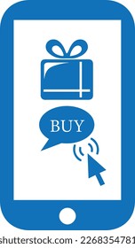 Cursor clic en icono de tienda en línea, icono de compra en línea vector azul