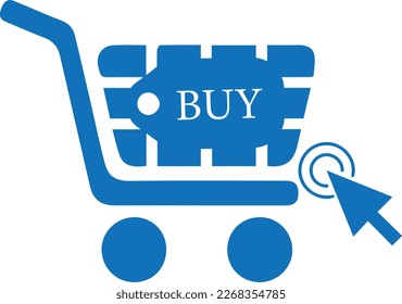 Cursor click online shop icon,  online shopping icon blue vector