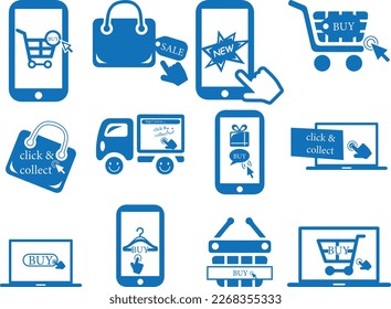 Cursor click online shop icon,  online shopping icon blue vector