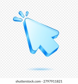 Cursor Click Pointer, 3D Blue Glossy Mouse Arrow Icon