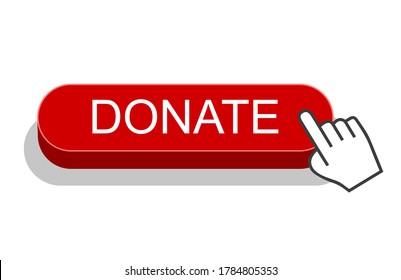 Cursor click to the red donate button. Vector illustration isolated on white background.