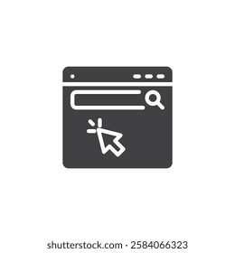 Cursor clicking on a search result vector icon. filled flat sign for mobile concept and web design. Click Through Rate glyph icon. Symbol, logo illustration. Vector graphics
