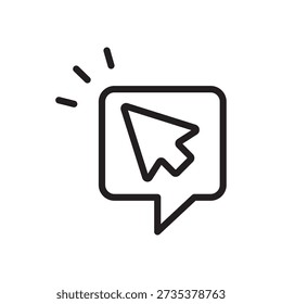 Cursor clicking on a speech bubble representing interaction or feedback.