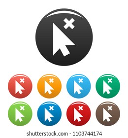 Cursor close element icon. Simple illustration of cursor close element vector icons set color isolated on white