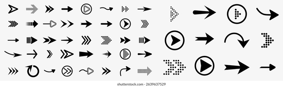 Cursor direction icon collection with vector shape black red curve hand click button and abstract sketch for computer interface navigation and digital application background web design