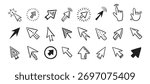 Cursor doodle icon set. Click cursor hand drawn set. Isolated mouse cursor . Vector illustration