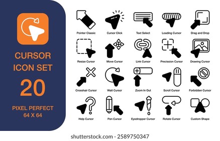 Cursor Dual Tone Icon Set. Cursor Click, Pointer Classic, Resize Cursor. Pixel Perfect. High Quality	