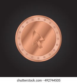 Cursor embossed realistic bronze coin precious Icon / Logo Design