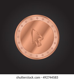Cursor embossed realistic bronze coin precious Icon / Logo Design