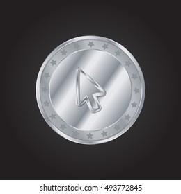 Cursor embossed realistic silver / platinum coin precious Icon / Logo Design