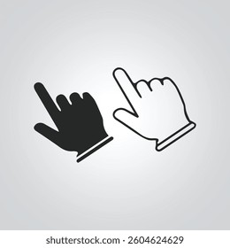 Cursor finger icon right hand also outlined with black color, hand gesture, with a silver background
