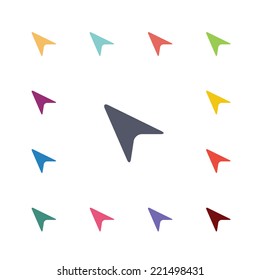 cursor flat icons set. Open round colorful buttons. Vector 