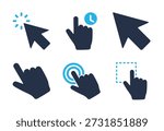 Cursor Gestures and Clicks icon set. Solid glyph series icons