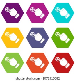 Cursor hand click icons 9 set coloful isolated on white for web