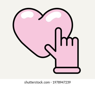 Cursor hand clicks on the "Like" button. Vector illustration in cartoon style.