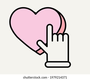 Cursor hand clicks on the "Like" button. Vector illustration in cartoon style.