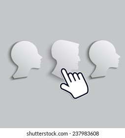 cursor hand icon chooses the men among woman 